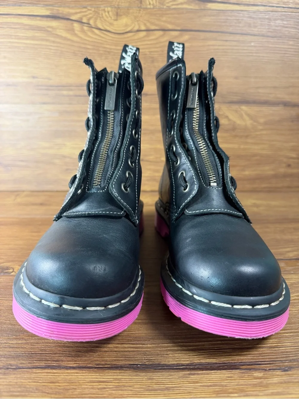 Dr. Martens 1460 Pink Sole Wanama Leather Jungle‎ Zip Boots Womens Size 6 Shoes